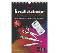 Alpha Edition - Creative Calendar A4 Black 2026 - Craft Calendar (21 x 29.7 cm) with Space for Photos & Creative Design, Includes Sticker Sheet, Black Background, Ideal for Painting & Crafts