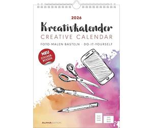 Alpha Edition - Creative Calendar A4 White 2026 - Craft Calendar (21 x 29.7 cm) with Space for Photos & Individual Design, Includes Sticker Sheet, White Background, Ideal for Painting & Crafts