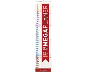 Alpha Edition - Megaplaner 2026 - Striped Calendar 14.5 x 64 cm with Plenty of Space for Notes & Holiday Dates, Clear Wall Planner & Kitchen Calendar for Home, Office & Organisation