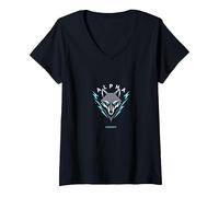 Alpha Energy: Fierce Wolf Emblem for Power Seekers V-Neck T-Shirt, Women, Black, L