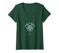 Alpha Energy: Fierce Wolf Emblem for Power Seekers V-Neck T-Shirt, Women, Forest Green, XXL