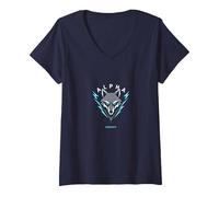 Alpha Energy: Fierce Wolf Emblem for Power Seekers V-Neck T-Shirt, Women, Navy, XXL