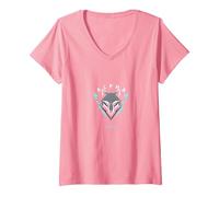 Alpha Energy: Fierce Wolf Emblem for Power Seekers V-Neck T-Shirt, Women, Pink, XL