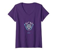 Alpha Energy: Fierce Wolf Emblem for Power Seekers V-Neck T-Shirt, Women, Purple, L