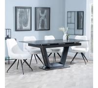 Alpha Extending Dining Set - 4-6 Seater - 140cm-180cm - Black Ceramic - Arctic Swivel Dining Chair - Cream Velvet Fabric