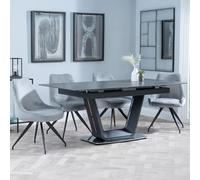 Alpha Extending Dining Set - 4-6 Seater - 140cm-180cm - Black Ceramic - Arctic Swivel Dining Chair - Grey Velvet Fabric