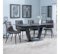 Alpha Extending Dining Set - 4-6 Seater - 140cm-180cm - Black Ceramic - Corona Dining Chair - Grey Fabric