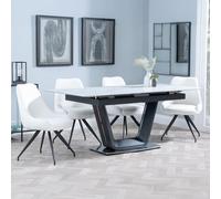 Alpha Extending Dining Set - 4-6 Seater - 140cm-180cm - White Ceramic - Arctic Swivel Dining Chair - Cream Velvet Fabric