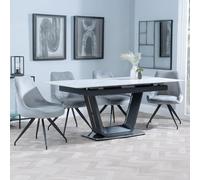 Alpha Extending Dining Set - 4-6 Seater - 140cm-180cm - White Ceramic - Arctic Swivel Dining Chair - Grey Velvet Fabric