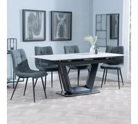 Alpha Extending Dining Set - 4-6 Seater - 140cm-180cm - White Ceramic - Corona Dining Chair - Light Grey Fabric