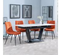 Alpha Extending Dining Set - 4-6 Seater - 140cm-180cm - White Ceramic - Corona Dining Chair - Orange Fabric