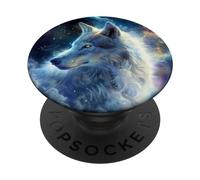 Alpha Galaxy Wolf Dark Fantasy Space Graphic Wolf Lovers PopSockets Adhesive PopGrip