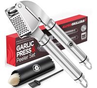 Alpha Grillers Garlic Press and Peeler Set. Stainless Steel Mincer and Silicone Tube Roller. Best Kitchen Gift. Ginger Crusher