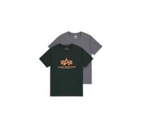 Alpha Industries Basic Big Logo T-Shirt 2 Pack for Men Size S - grey black/dark petrol