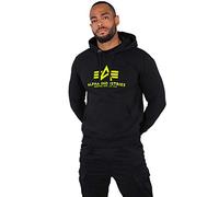 Alpha Industries Basic Hoody Neon Print Hooded Sweat for Men Black/Neon Yellow
