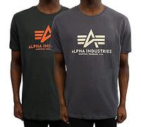 Alpha Industries Basic T 2 Pack T-Shirt for Men, Grey Black/Dark Petrol, XL