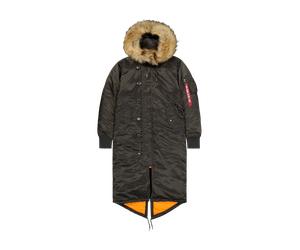 Alpha Industries Long Fishtail Field Jacket Women Winter Jackets for Women Size L - black olive