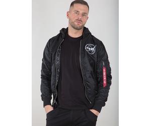 Alpha Industries MA-1 Light Weight NASA Glow Reversible Hooded Bomber Jacket for Men Size S - black