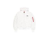 Alpha Industries MA-1 Zip Hood Backprint Bomber Jacket for Men Size L - white/black