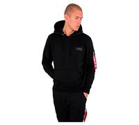 Alpha Industries Men's Back Print Hoody Camo Hooded Sweat Sweatshirt, Black/Woodland, 3XL