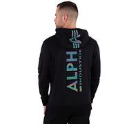 Alpha Industries Men's Back Print Hoody Rainbow Refl.Print Hooded Sweat Sweatshirt, Black, L