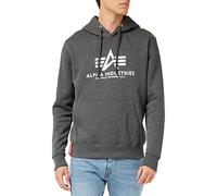 Alpha Industries Men's Basic Hoody Hooded Sweat Sweatshirt, Charcoal Heather/White, M