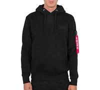 Alpha Industries Men's Red Stripe Hoody Hooded Sweat Sweatshirt, Black, M