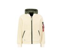 Alpha Industries Mens Teddy Nylon Zip Hood Bomber Jacket - Off-White - Size Large