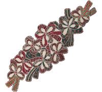 Alpha Living Beaded Table Runner, 13"x36", Antique Geometric Pattern, Dark Green & Red, Polyester