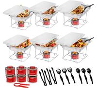 Alpha Living Disposable Chafing Dish Buffet Set, Food Warmer for Parties, 6 Hour Fuel Cans Complete Set, Half Size, Warming Bowls (6-Pack)