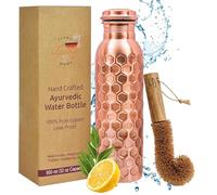 Alpha Living Home 100% Ayurvedic Copper Water Bottle 32 oz with Brush - Hand Honeycomb DesignPure Copper Bottle for Drinking Water, Leak-Proof Cap, Healthy & Eco-Friendly Metal Flask for Daily Use