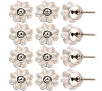 Alpha Living Home 12-Pack Handcrafted Ceramic Cabinet Knobs - Decorative Drawer Pulls, Vintage-Inspired Cupboard Handles for Kitchen, Dresser, Bathroom Cabinets, Modern Home Décor (Cream Ivory)