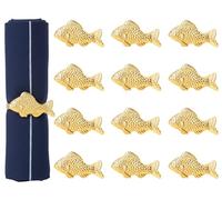 ALPHA Living HOME 12 Pcs Decorative Fish Metal Napkin Ring for Table Settings Napkins Ring for Dining, Anniversary, Birthday, Romantic Dinner, Holiday, Party of Table Setting, Wedding Table (Gold)