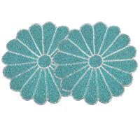 Alpha Living Home 2 Pack Handcrafted Round Beaded Placematss - Durable Glass Beads & Non-Slip Polyester Backing Place Mats for Dining Table Decor, Kitchen, Parties, Family Meals 13" (Teal Silver)