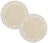 ALPHA Living HOME Beaded Placemats 13 Inch Round - Handmade Table Mat for Dining Table, Centerpiece, Wedding, Holiday, Thanksgiving, Gold Silver Beige Glass Beads Pack of 2 - Ivory