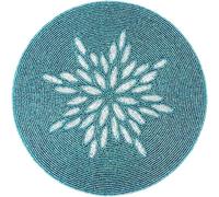 Alpha Living Home Beaded Table mat, Coffee Table Beaded mat, Placement mats for Dining Table Beaded, Round Beaded placemats, Beaded placemats for Dining Table - 13 inch Charger Plate - Teal Silver