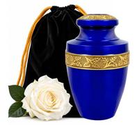 ALPHA Living HOME Blue Gold Cremation Urn for Human Ashes Adult Men & Women | Handcrafted Blue Gold Cremation Urn for Human Ashes Adult Men Women, 200+ Cubic Inch Capacity, Decorative Memorial Burial Urn