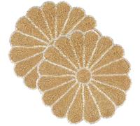 ALPHA Living HOME Handcrafted Round Beaded Scallop Placemats - 2-Pack, 13” Indoor/Outdoor Table Decor in Gold/Silver - Durable Glass Beads & Polyester Backing
