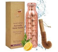 Alpha Living Home Pure Copper Water Bottle 32 oz, Honeycomb Hammered