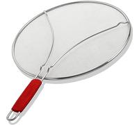 ALPHA LIVING Splatter Guard for Frying Pan & Food Strainer and Universal Cookware 13" - Stops Hot Oil Splash - RED Handle - Splatter Screen for Cooking