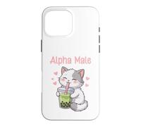 Alpha Male Funny Cat Boba Tea Case for iPhone 16 Pro Max