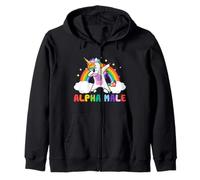 Alpha Male Men Dabbing Unicorn Rainbow Zip Hoodie