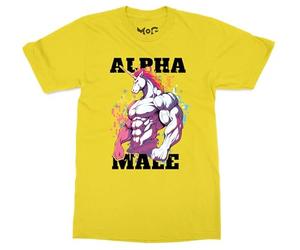 Alpha Male Unicorn T-Shirt - Men - M - Yellow - Funny Sigma Man Joke Tee - Manly Prank Gym Exercise Gift T-Shirt for Him, Athletes, Dad, Boyfriend