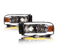 Alpha Owls 8711446 Projector Headlights With Switchback Sequential LED Bar & Startup Light - Chrome Amber Fits 2002-2005 Dodge Ram 1500/2003-2005 2500 3500