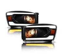 Alpha Owls 8711538 Projector Headlights With Switchback Sequential LED Bar & Startup Light - Black Amber Fits 2006-2008 Dodge Ram 1500/2006-2009 2500 3500