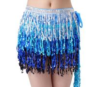Alpha Sequins Tassel Ballet Dance Fringe Hip Scarf, Belly Dance Sequin Tassel Performance Skirt with Sparkle and Rave Fringe (UK, One Size, Regular, Silver with Blue)