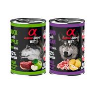 Alpha Spirit Pack 12 Cans Wet Dog Food 400 g Chondroprotector (12 x 400 g, 6 x Duck with Apple 6 x Lamb with Pear)