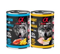 Alpha Spirit Pack 12 Cans Wet Dog Food 400 g Chondroprotector (12 x 400 g, 6 x Rabbit with Banana 6 x Salmon with Pineapple)