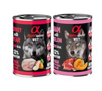 Alpha Spirit Pack 12 Cans Wet Dog Food 400 g Chondroprotector (12 x 400 g, 6 x Turkey with Pear 6 x Ham with Melon)