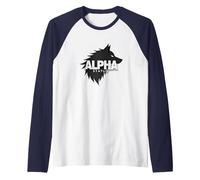 Alpha Status: Fierce Wolf Leadership Icon Raglan Baseball Tee, Men, Navy/White, XXL